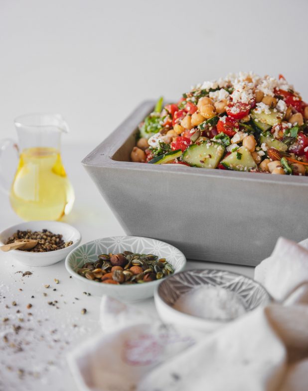 chickpea salad, salad, vegetarian, lunch, square bowl, fresh